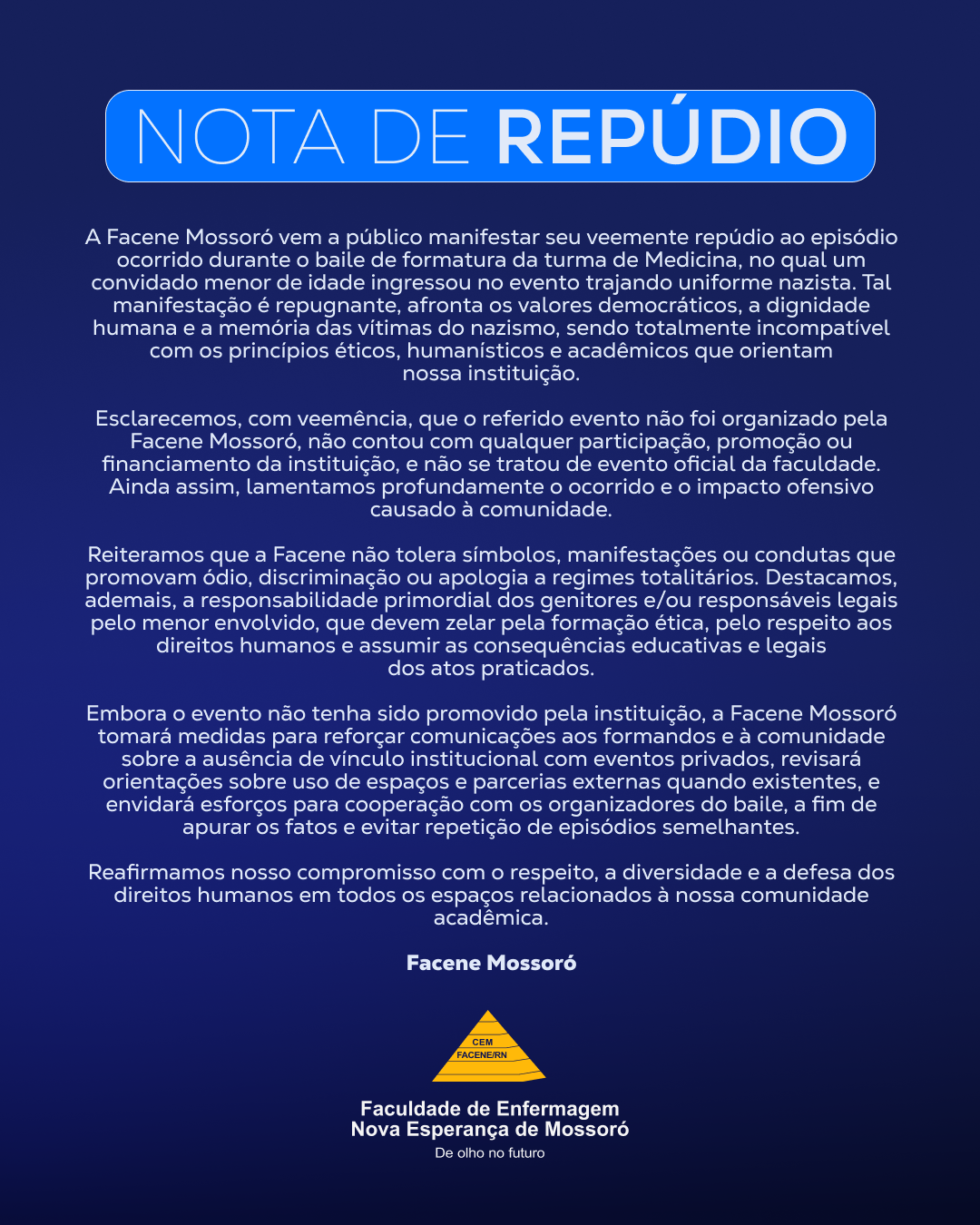 Nota de repúdio da Facene Mossoró